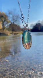 Load image into Gallery viewer, Aqua Chrysoprase Necklace, Nature Lovers, Tree stamp, botanic necklace