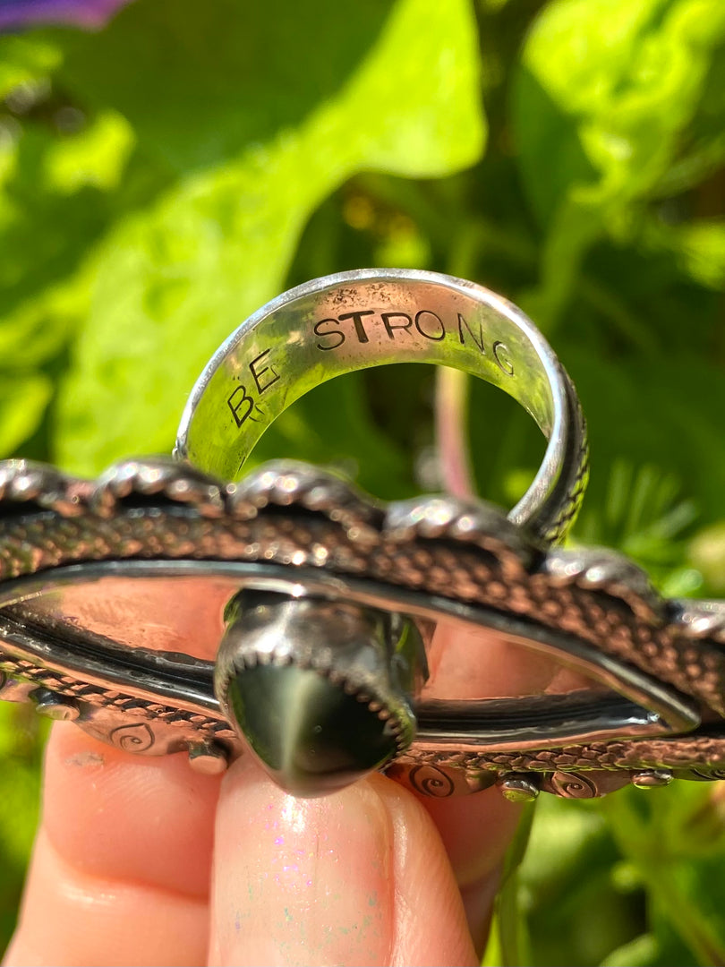 Actinolite Cat's Eye gemstone ring, Dragon eye ring, Amulet Ring