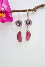 Load image into Gallery viewer, Amethyst stalactite and Ruby Earrings, two in one, handmade 925 sterling silve
