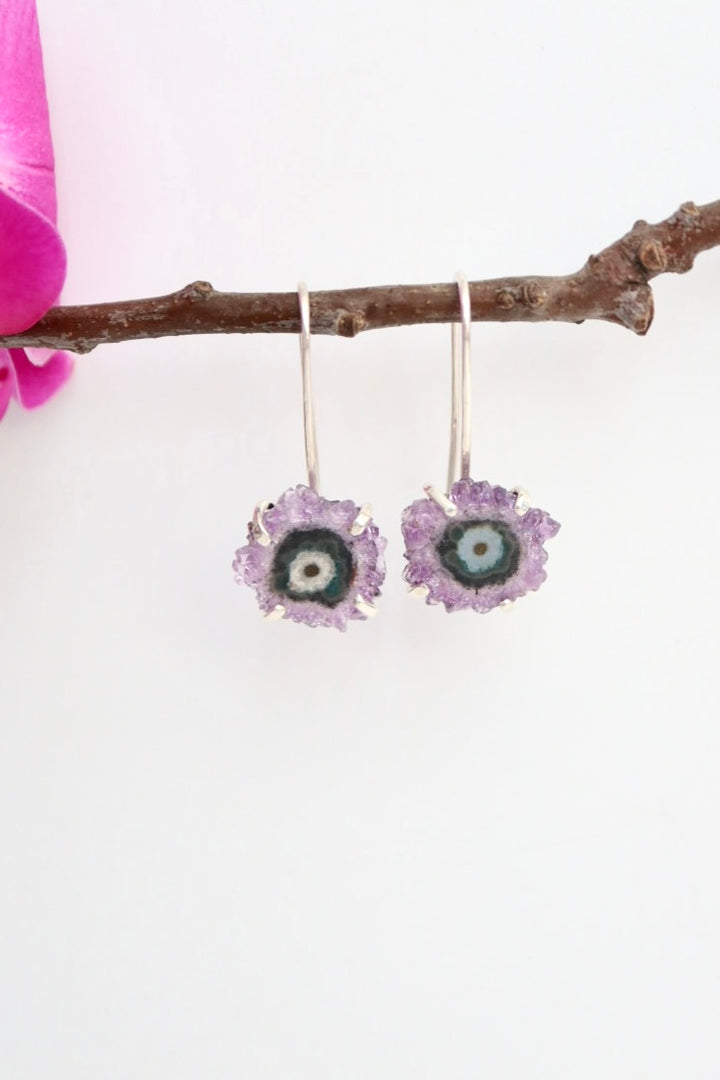 Amethyst stalactite and Ruby Earrings, two in one, handmade 925 sterling silve