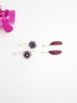 Load image into Gallery viewer, Amethyst stalactite and Ruby Earrings, two in one, handmade 925 sterling silve
