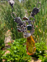 Load image into Gallery viewer, Amber insect inclusion, Jurassic Necklace black coral fossils, ammolite necklace
