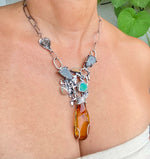 Load image into Gallery viewer, Amber insect inclusion, Jurassic Necklace black coral fossils, ammolite necklace
