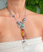 Load image into Gallery viewer, Amber insect inclusion, Jurassic Necklace black coral fossils, ammolite necklace
