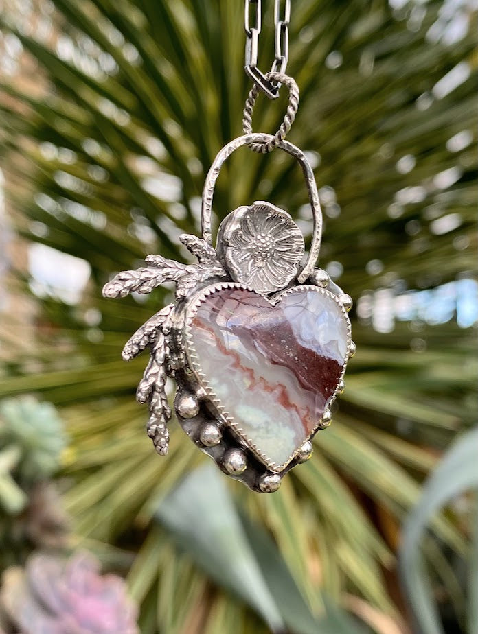 Chrysoprase Necklace with Red Cedar Leaves