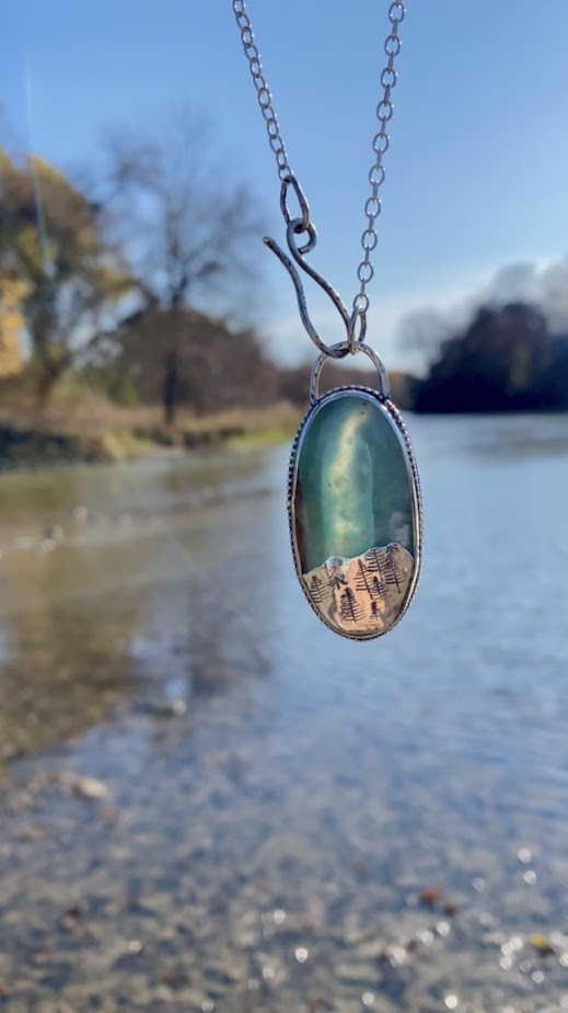 Aqua Chrysoprase Necklace, Nature Lovers, Tree stamp, botanic necklace