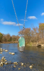 Load image into Gallery viewer, Aqua Chrysoprase Necklace, Nature Lovers, Tree stamp, botanic necklace
