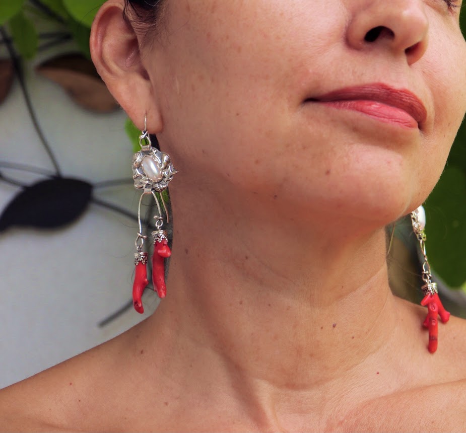 Pearls and Coral Earrings