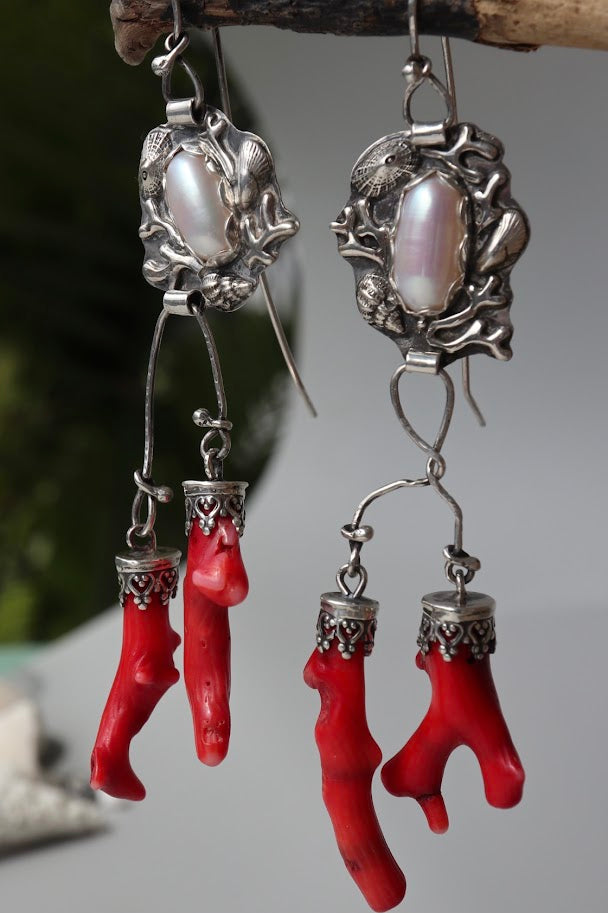 Pearls and Coral Earrings