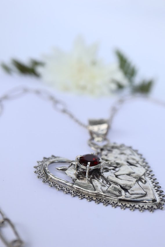 Mozambique Garnet Heart Necklace