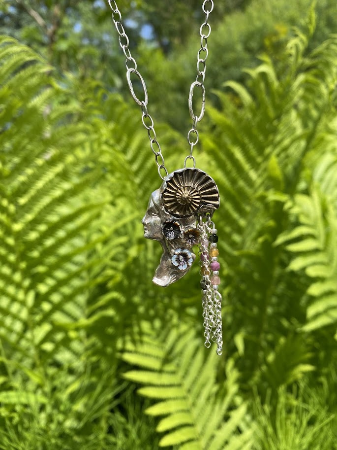 Sacred Woman Necklace, Pyritized Ammonite fossil Necklace, spiral wisdom, sacred geometry