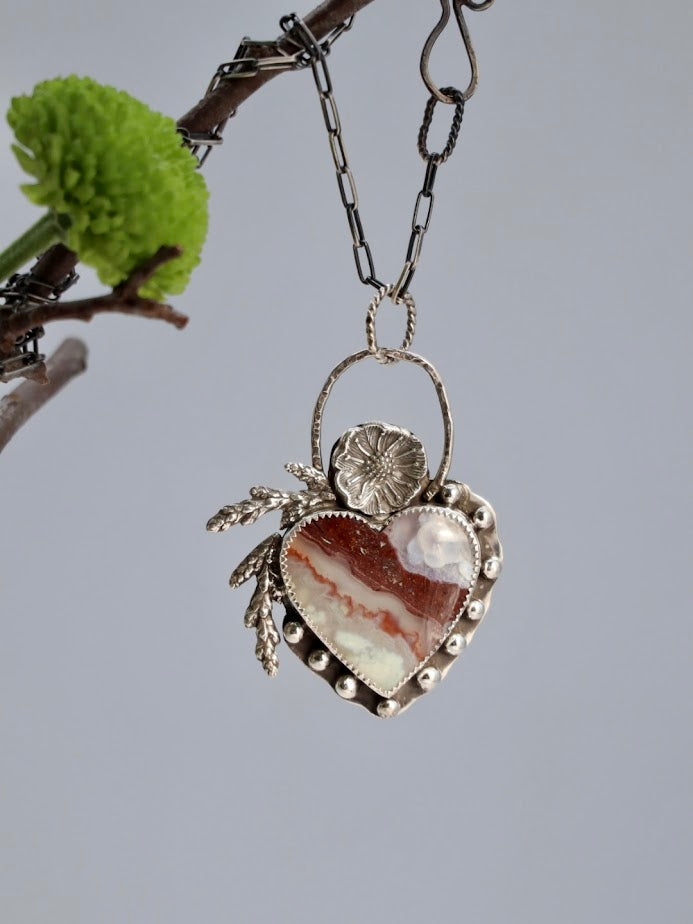 Chrysoprase Necklace with Red Cedar Leaves