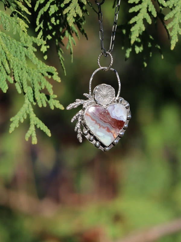 Chrysoprase Necklace with Red Cedar Leaves