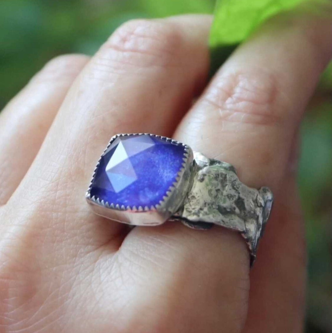 Lapis lazuli/crystal Doublet Ring