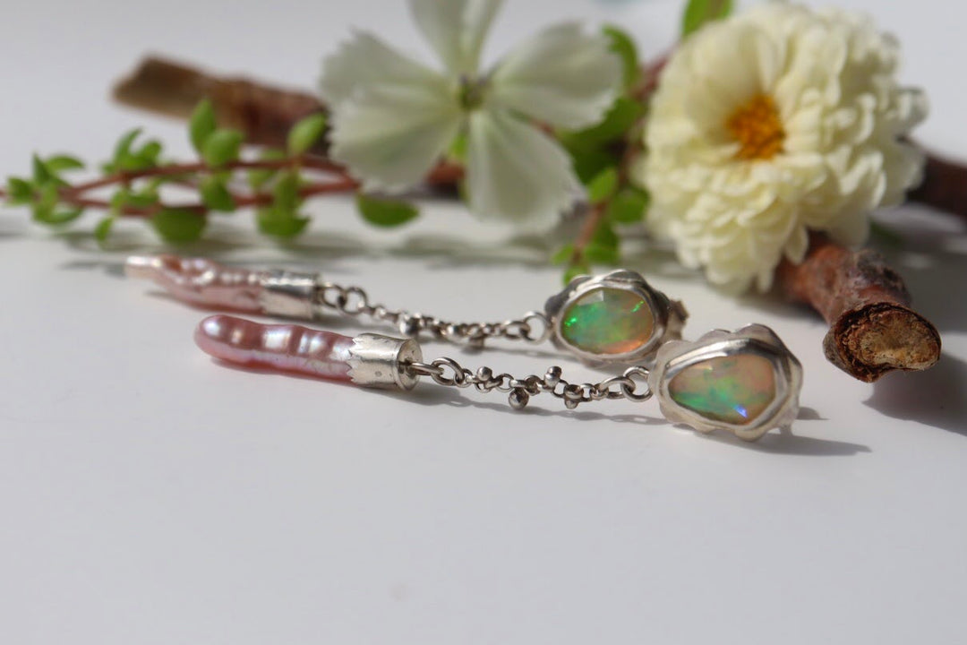 Ethiopian Opal + pink stick Pearls