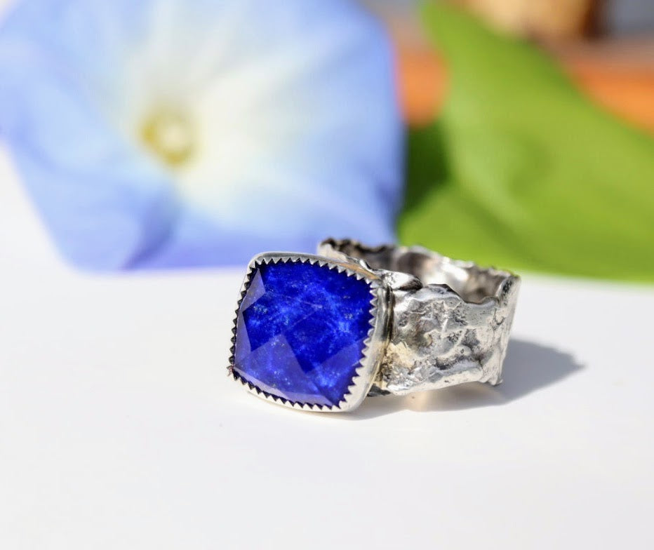 Lapis lazuli/crystal Doublet Ring