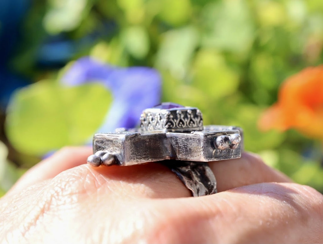 Amethyst Cross Ring