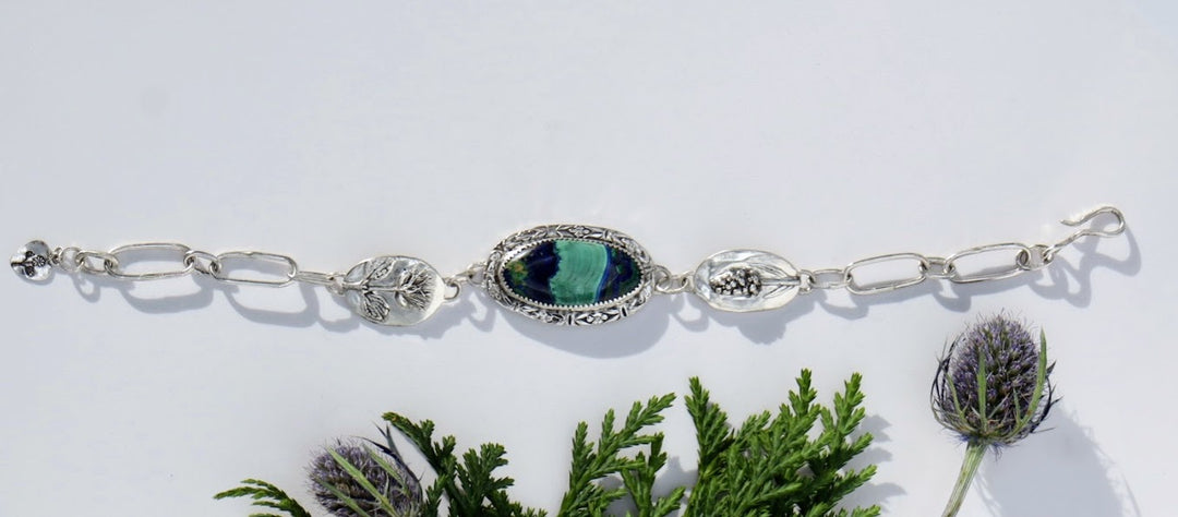 Azurite Malachite Bracelet, botanical jewelry