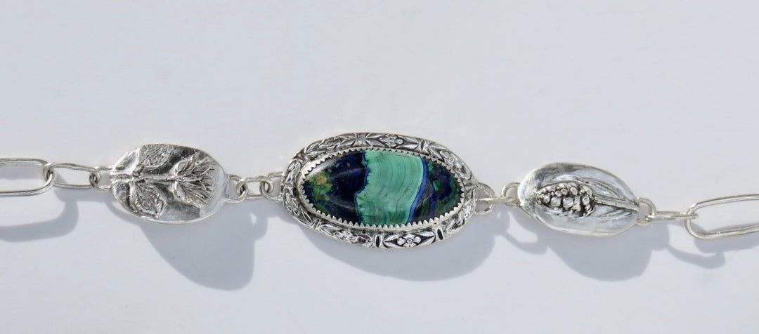 Azurite Malachite Bracelet, botanical jewelry