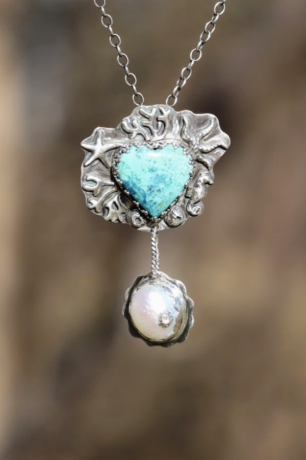 Shattuckite and Pearl Necklace